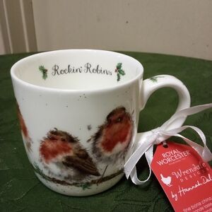NWT Royal Worcester Fine Bone China, Wrendale Designs, "Rockin' Robins" Mug